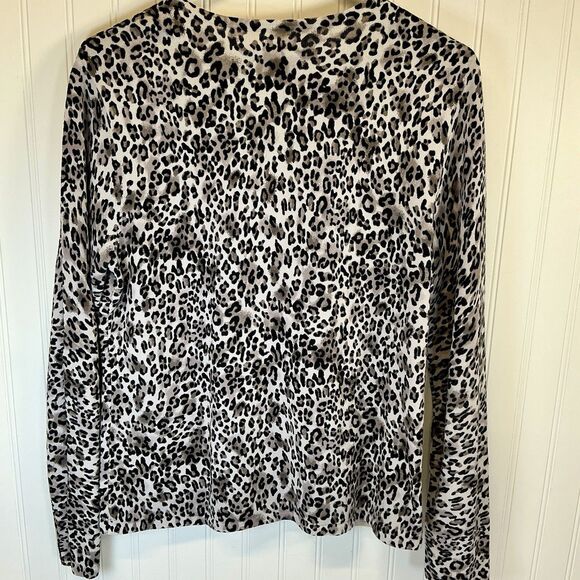 Karen Scott Size Med Cheetah Animal Print Button‎ Cardigan Sweater Office Career - Picture 2 of 9